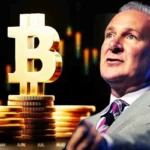 An image of Peter Schiff and the Bitcoin logo