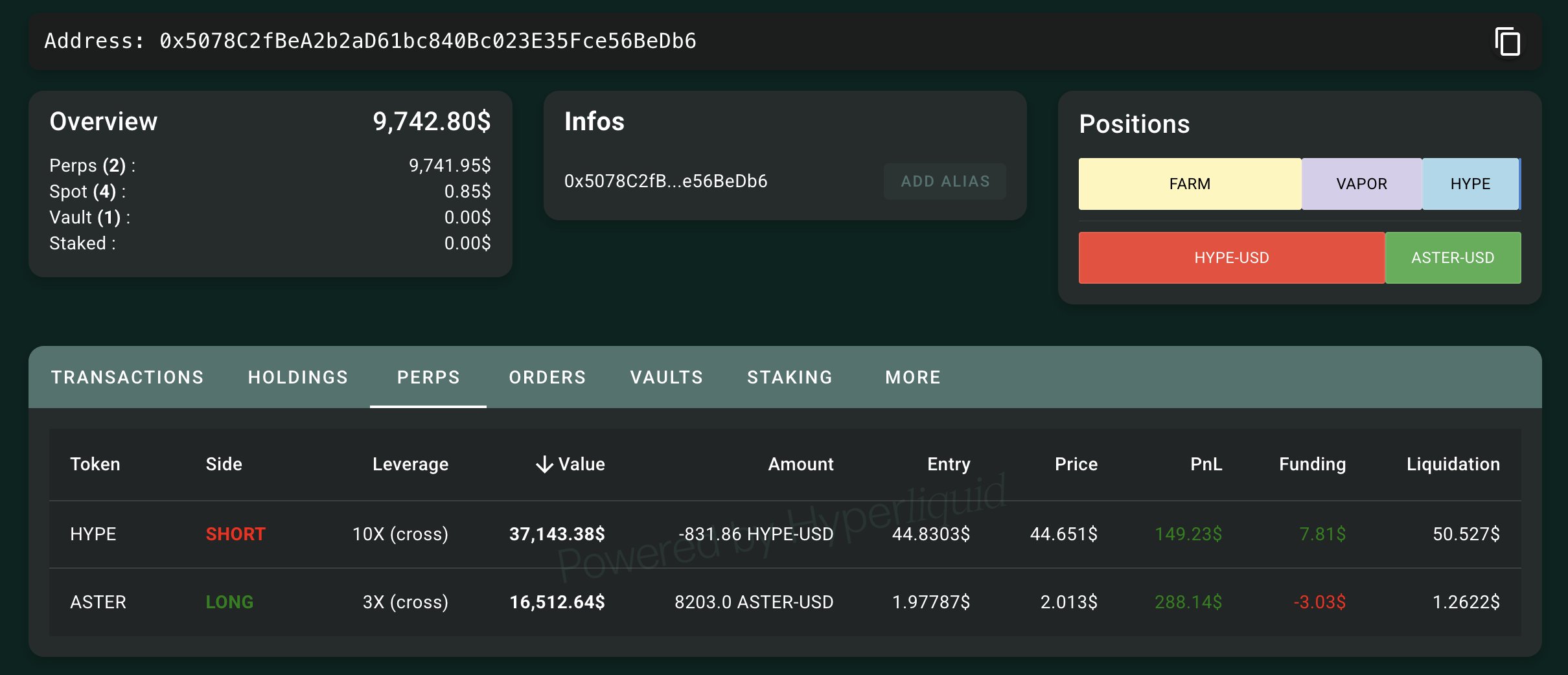 James Wynn long ASTER token and shorts HYPE