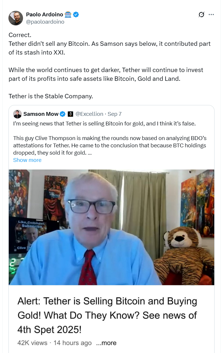 Tether says no sell-off, just smart moves into safe assets.