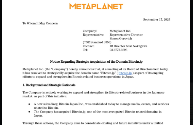 Metaplanet's strategic acquisition of the domain