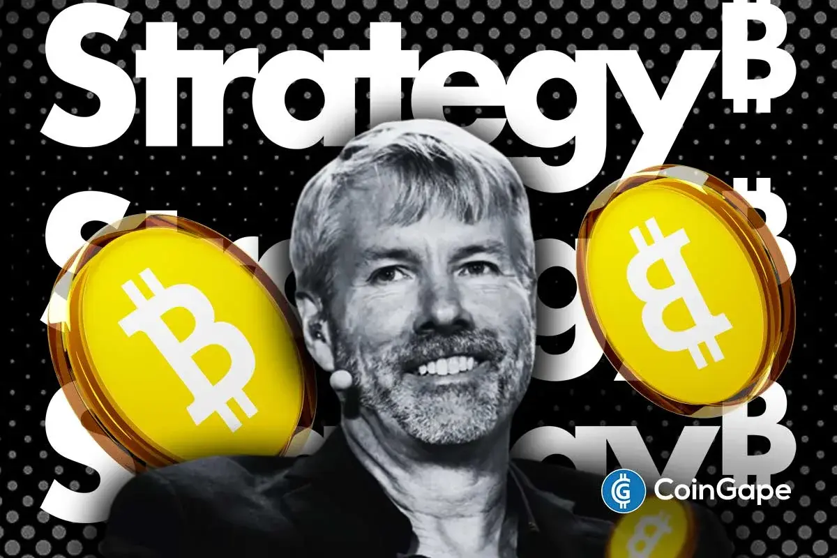 An image of Michael Saylor and the Strategy logo
