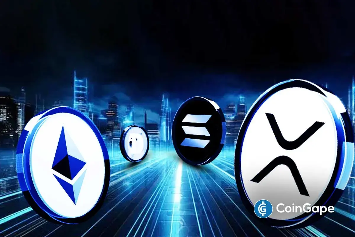 Ethereum, Dogecoin, Solana, and XRP logos highlight rising altcoin momentum.