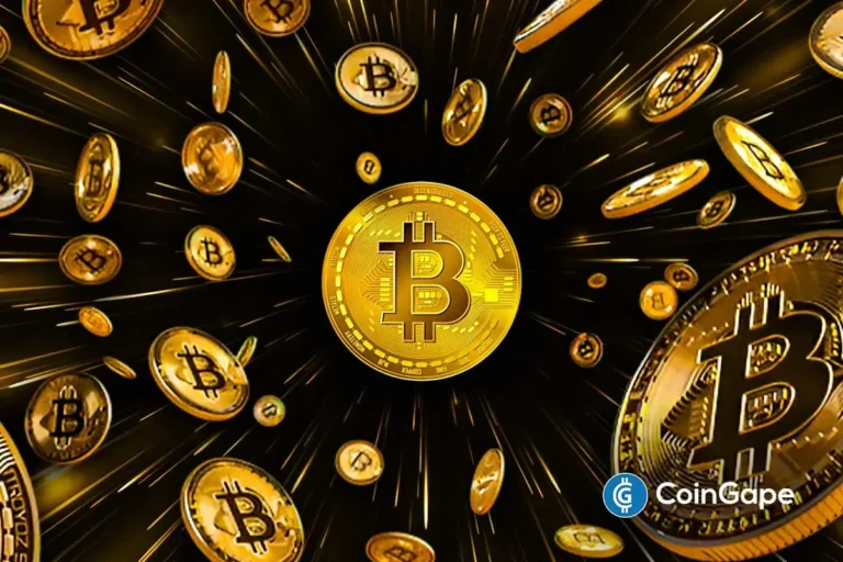 Gold Bitcoin coins flying outward, symbolizing growth in global BTC treasuries