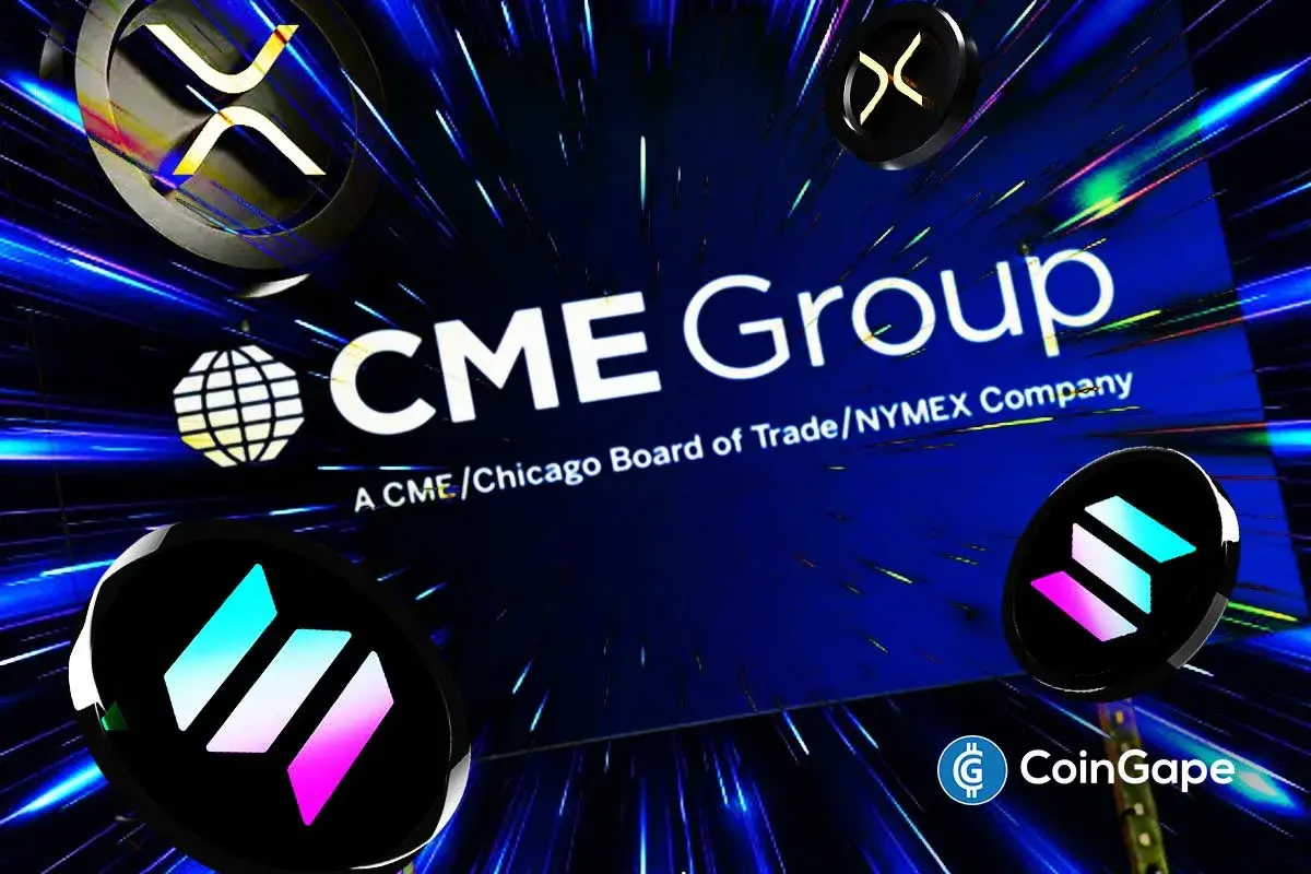 an image of logos as CME Group announces launch of Solana and XRP futures options