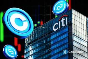 Coinbase and Citigroup logos shown together, symbolizing partnership on stablecoin payments.