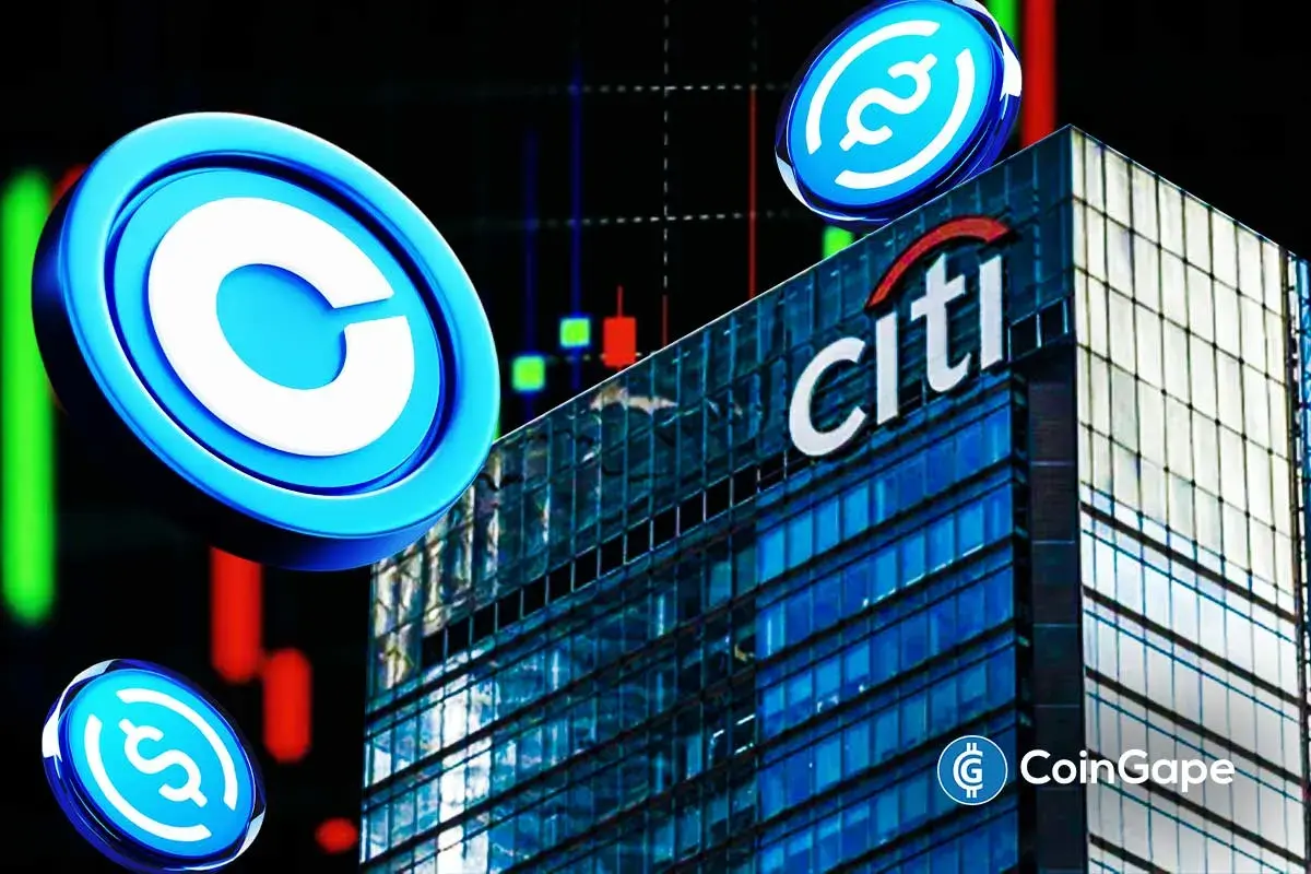 Coinbase and Citigroup logos shown together, symbolizing partnership on stablecoin payments.
