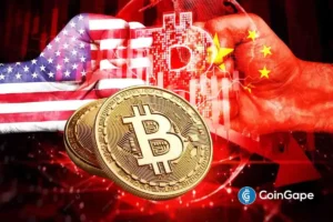 Donald Trump and Xi Jinping shaking hands as trade tensions ease, boosting Bitcoin price recovery sentiment.