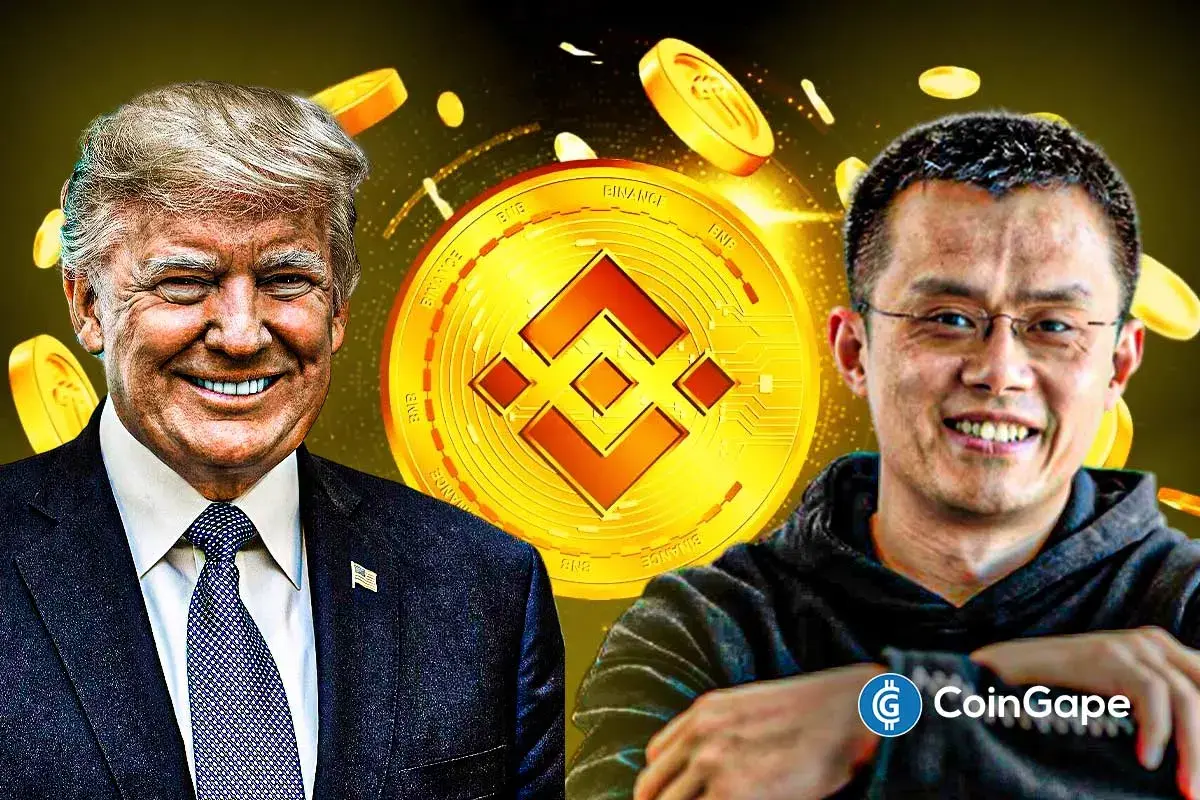 An image of Changpeng Zhao and Trump with BNB's logo
