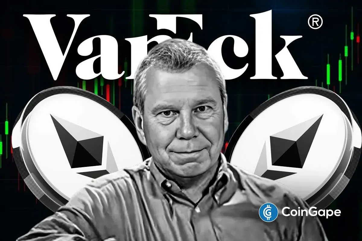 Ethereum chart showing bullish setup after John Bollinger’s ‘W’ bottom and VanEck’s staked ETF filing.