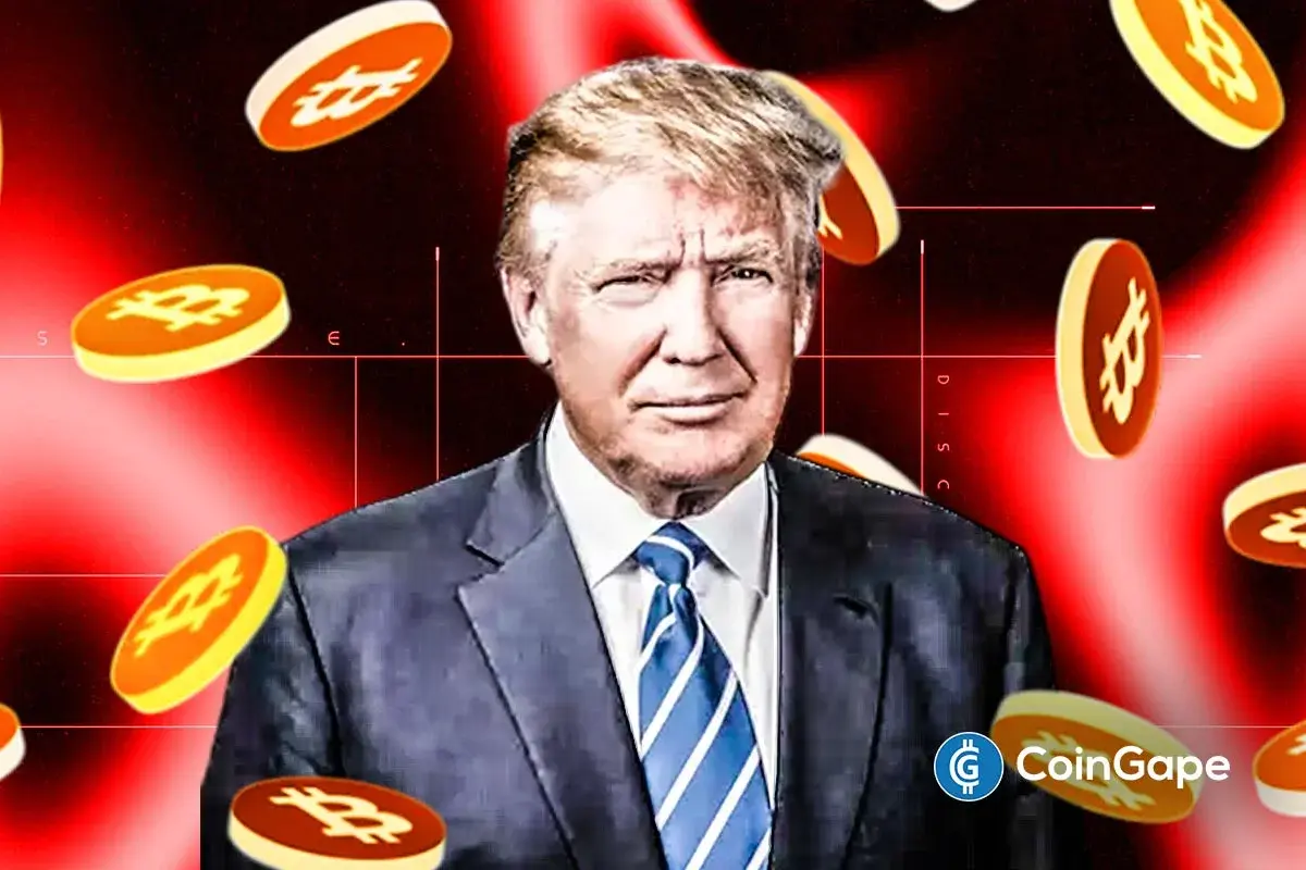 An image of Bitcoin itcoin logo to represent the BTC crash and Trump's image to represent the Trump insider whale