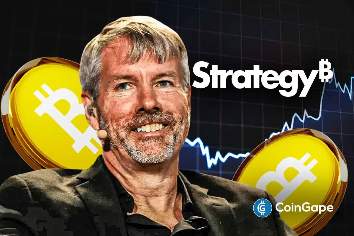 An image of Michael Saylor and Strategy's logo
