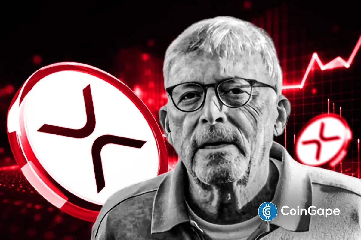 An image of Peter Brandt and XRP's logo