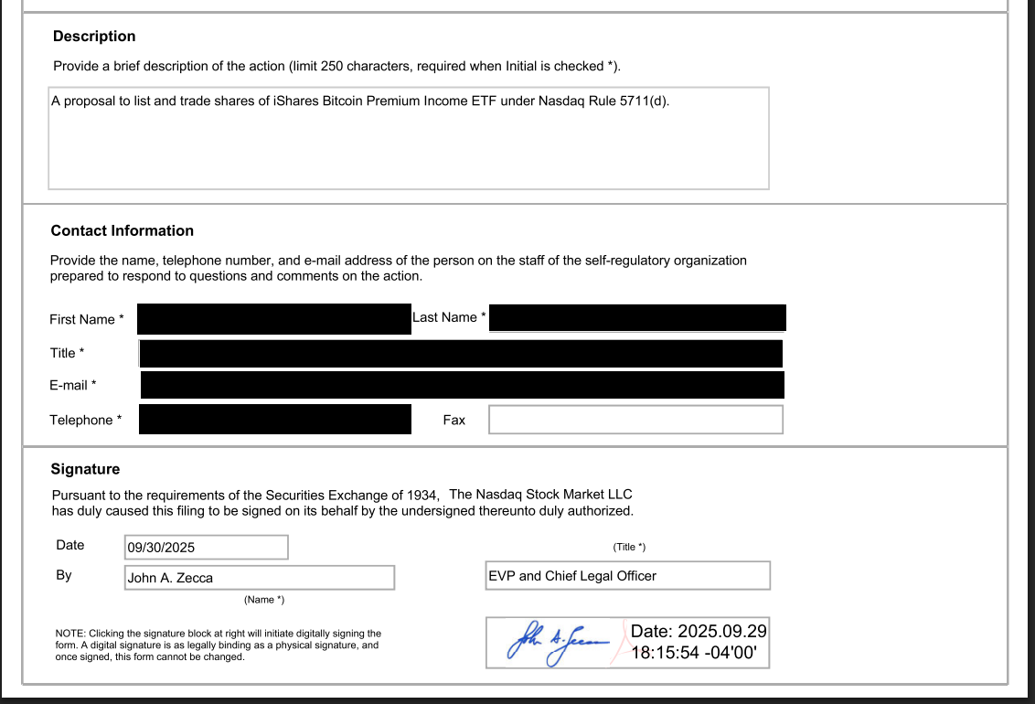 BlackRock iShares Bitcoin Premium Income ETF Filing