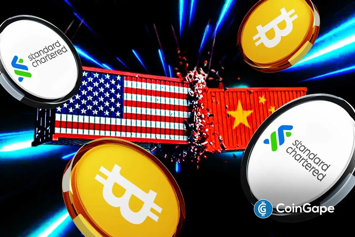 An image of Bitcoin's logo and the U.S. and China flags