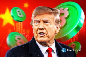 An image of Donald Trump and the Bitcoin logo