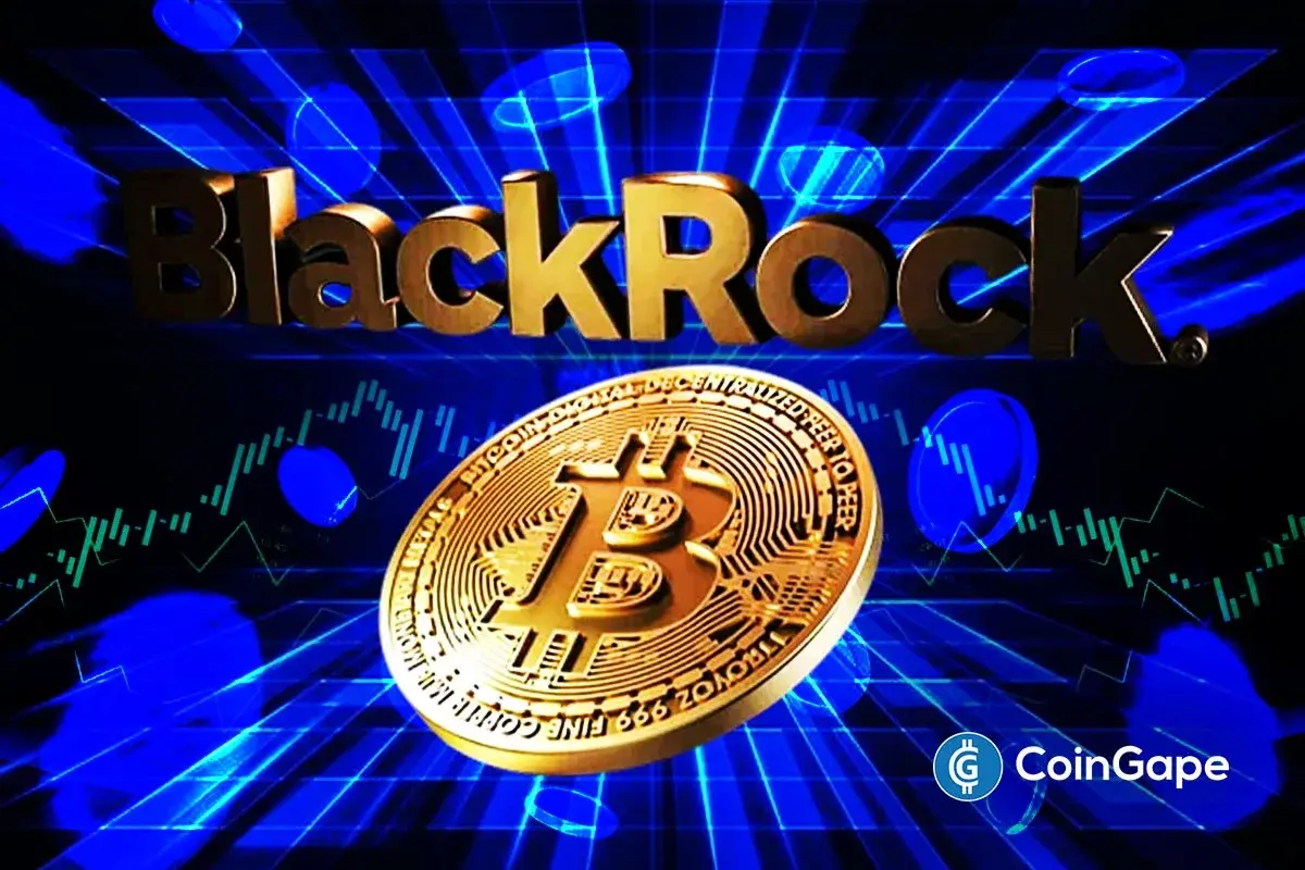 BlackRock logo with Bitcoin coin symbolizing rising ETF inflows.