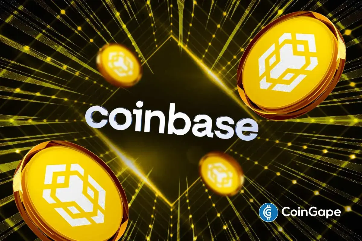 An image of the Coinbase logo and BNB token