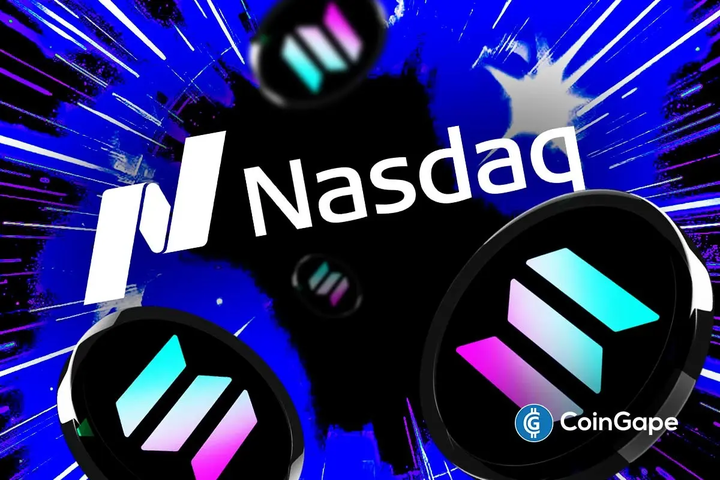 Solana tokens with Nasdaq logo symbolizing growing treasury adoption.