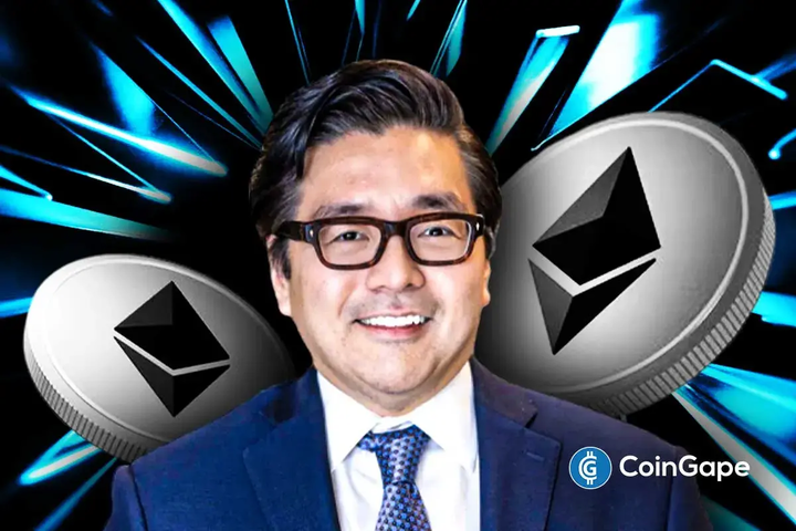 Tom Lee of BitMine pictured with Ethereum logos amid rising ETH and institutional inflows.