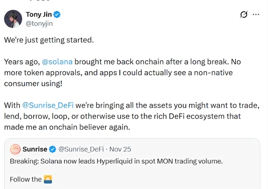 Wormhole co-founder on Sunrise launch | Source: X Post