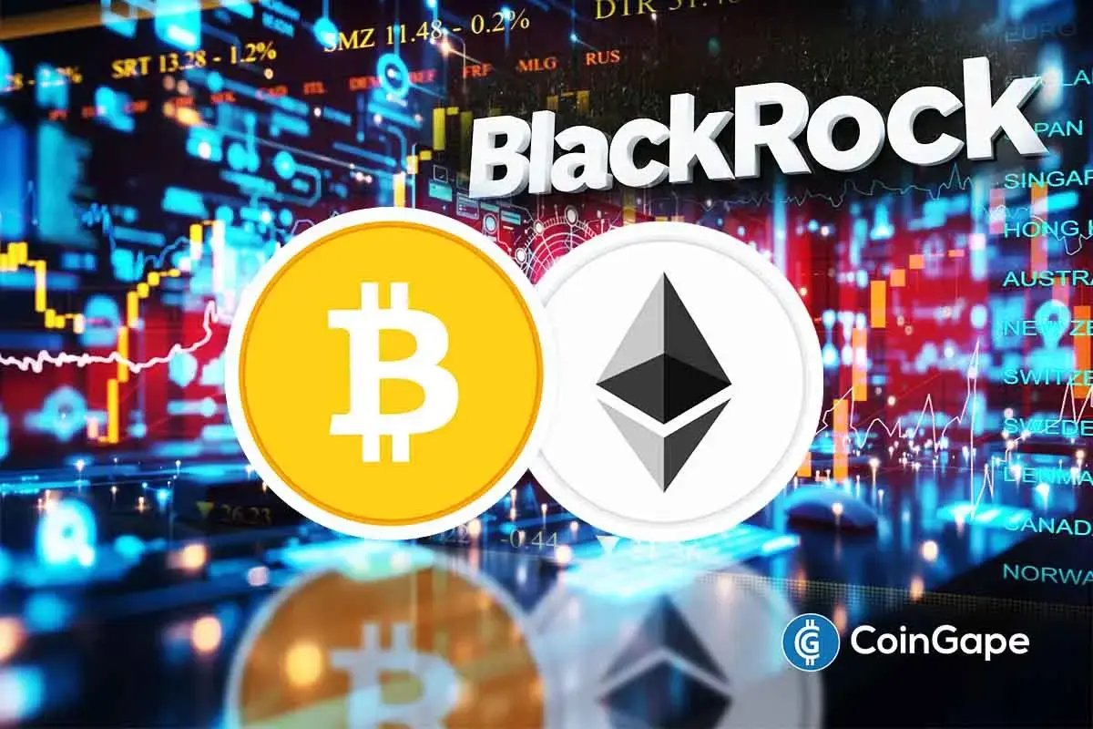 an image of BlackRock, Bitcoin, and Ethereum logo amid the crypto market crash