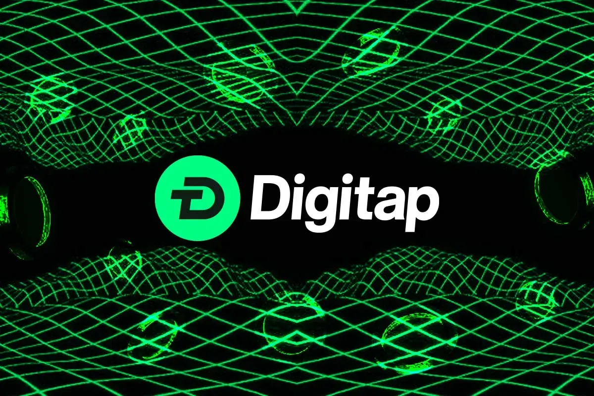 Digitap ($TAP) logo with website themed backgroud