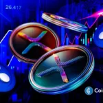 XRP coins rising over market charts, reflecting growing demand as traders rotate into the asset amid utility-driven confidence.