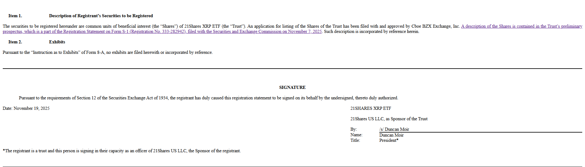 21Shares XRP ETF Becomes Auto-Effective