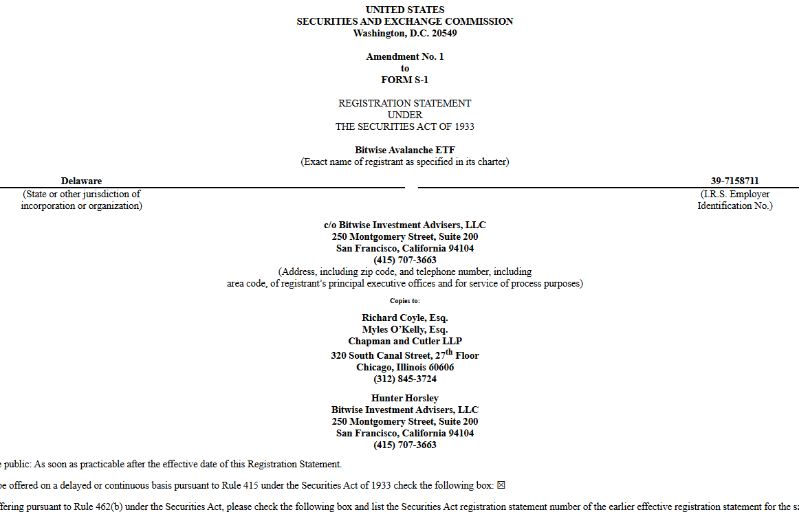Breaking: Bitwise Prepares to Launch its Avalanche ETF, Reveals Ticker and Fees