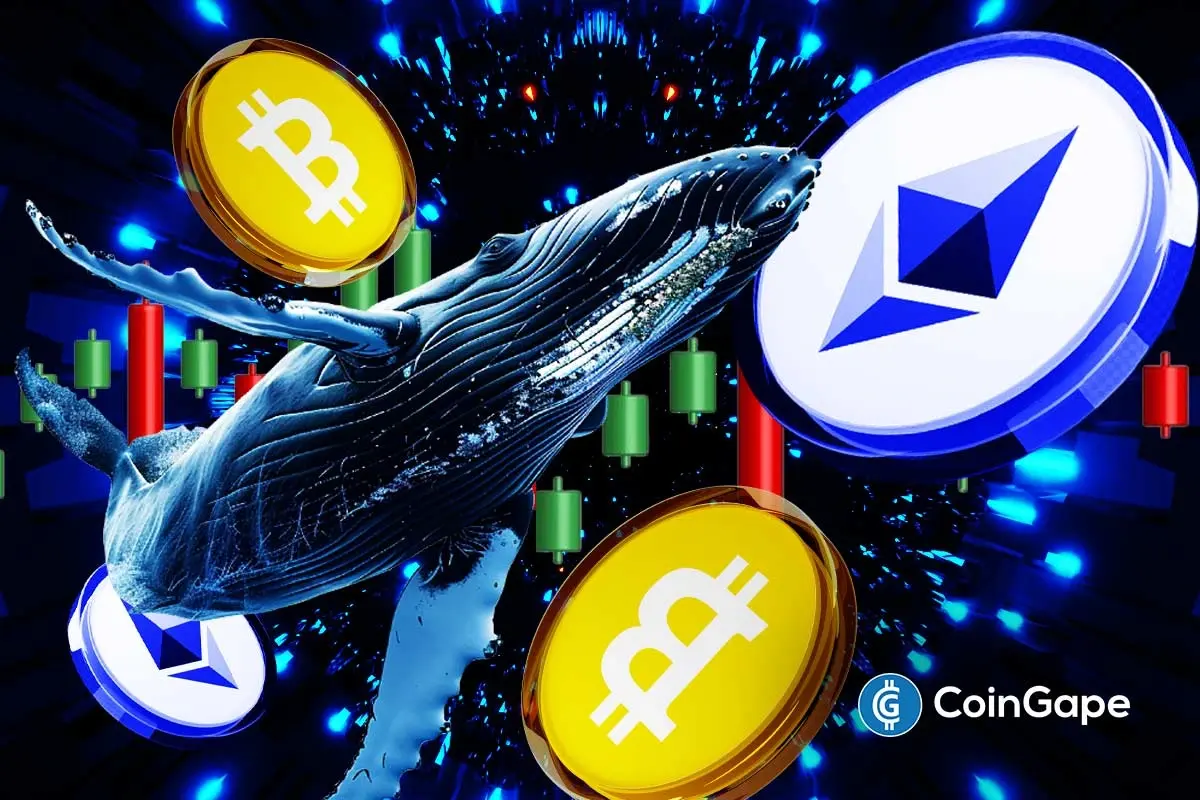 Bitcoin and Ethereum logo with whale