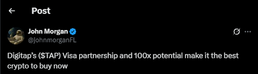 Digitap’s ($TAP) Visa Partnership Attracts $2M+ Even as Bitcoin Turns Bearish