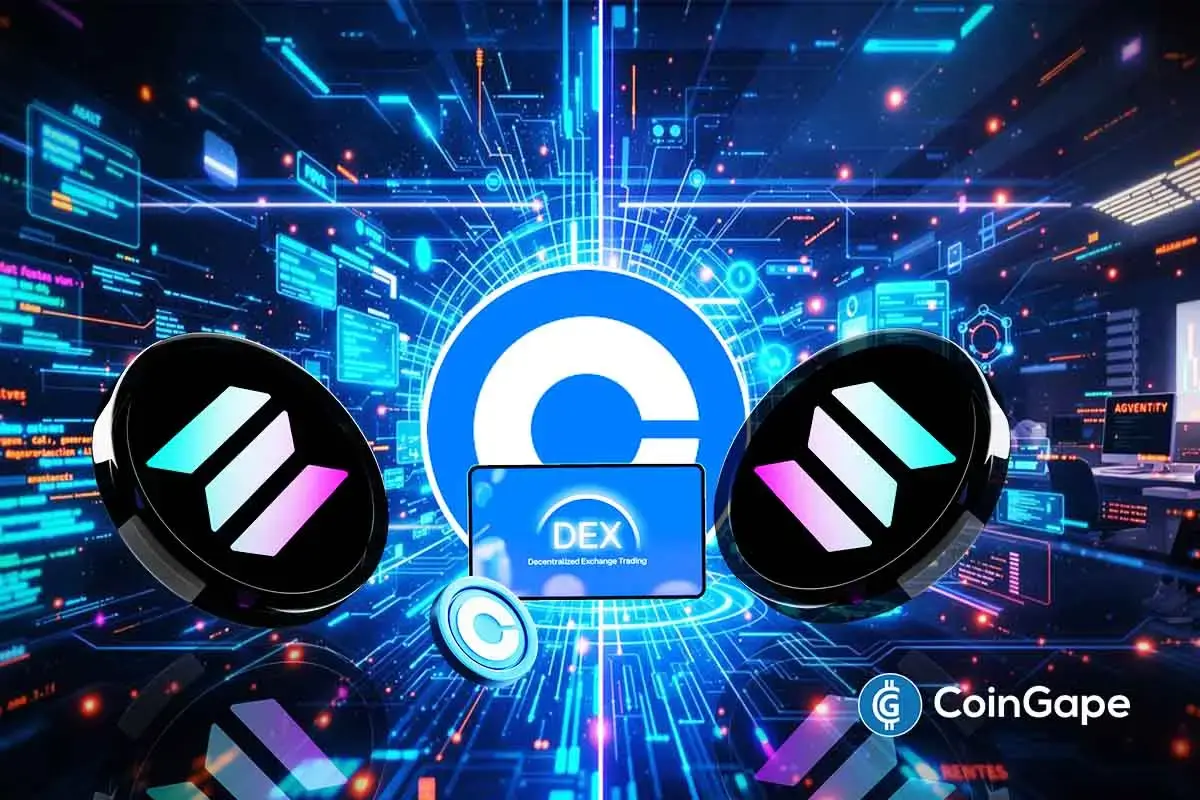 Coinbase and Solana visuals highlight new DEX integration as Coinbase expands decentralized trading access.