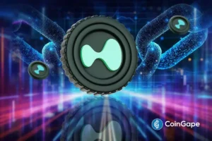 Hyperliquid HYPE token graphic with blockchain elements highlighting rising activity and network growth.