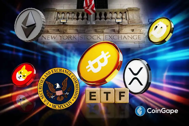 Crypto ETF image showing major coins as NYSE Arca seeks SEC approval for T. Rowe Price’s multi-asset crypto fund.