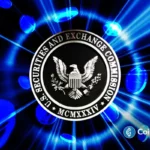 SEC emblem surrounded by digital token visuals highlighting regulatory review of tokenized equities