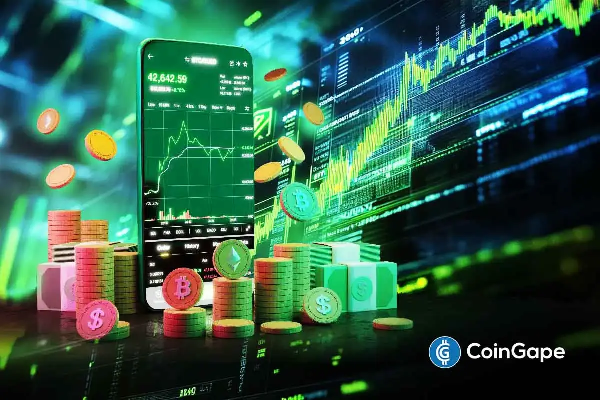 Bitcoin and Ethereum coins displayed before traders discussing crypto market uptrend.