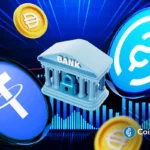 Stablecoin logos including USDT and USDC over a locked bank icon, highlighting rewards debate and bank opposition in crypto payments.