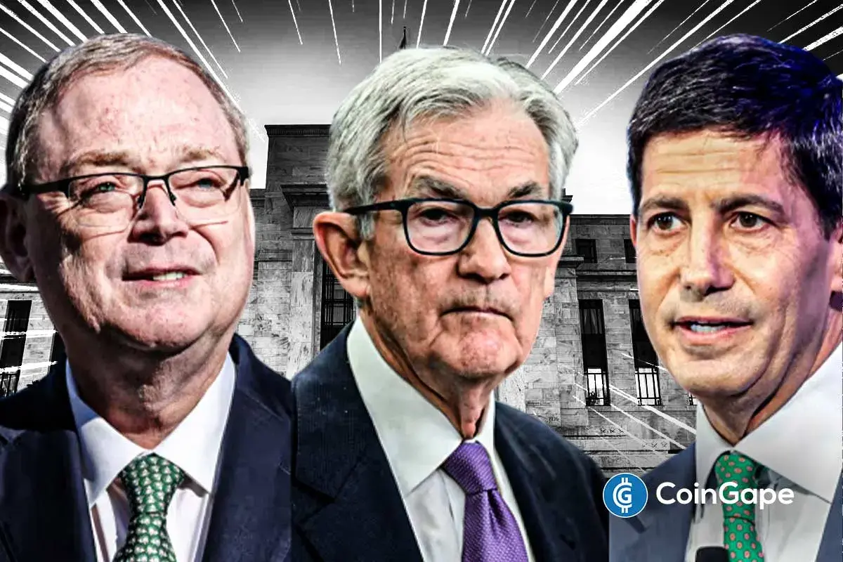 An image of Warsh, Fed Chair Powell and Hassett