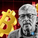 An image of Peter Brandt and the Bitcoin logo