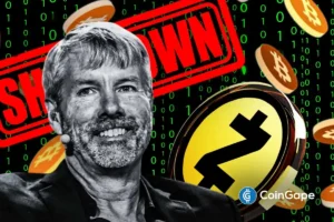 an image of Michael Saylor and Bitcoin and Zcash logos