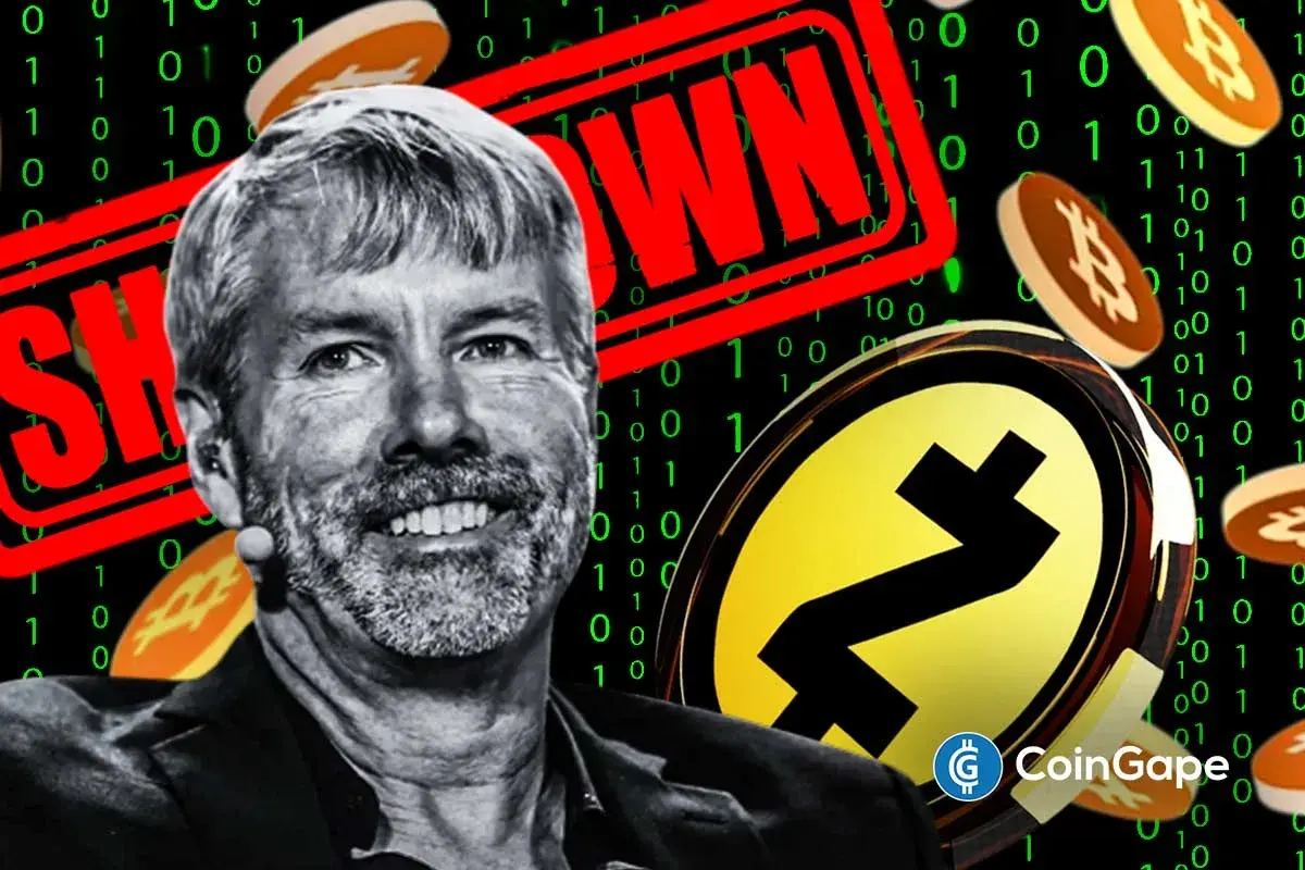 an image of Michael Saylor and Bitcoin and Zcash logos