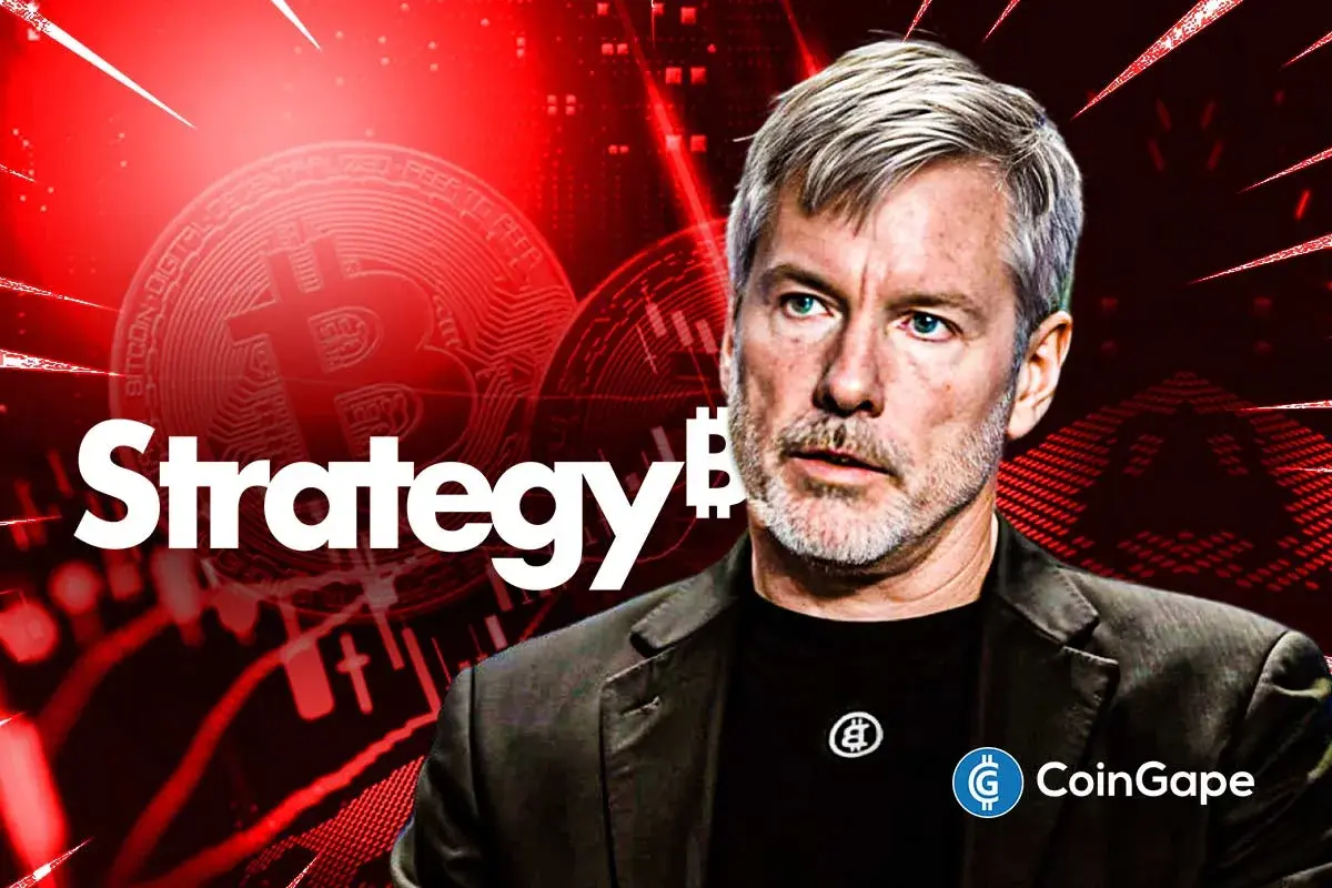 An image of Michael Saylor and Strategy and Bitcoin logos