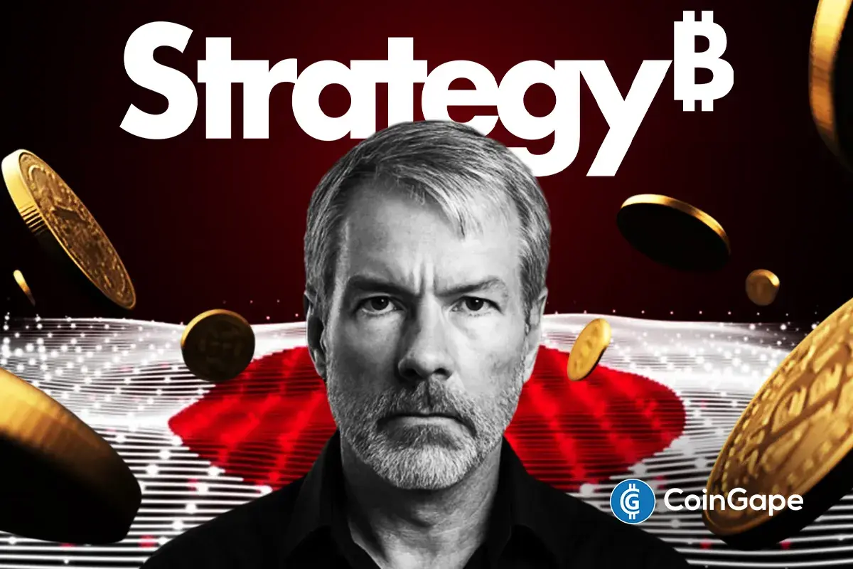 An image of Michael Saylor and the Strategy logo