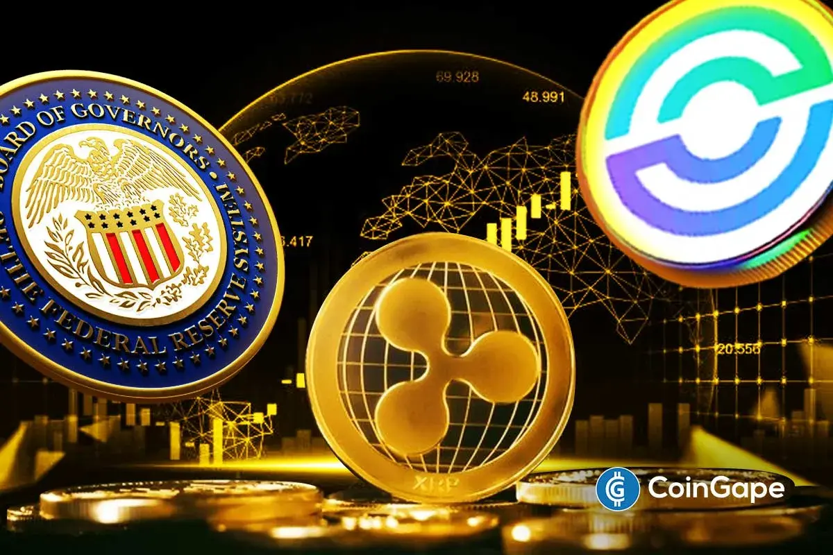 An image of the Federal Reserve, Ripple, and Circle logos