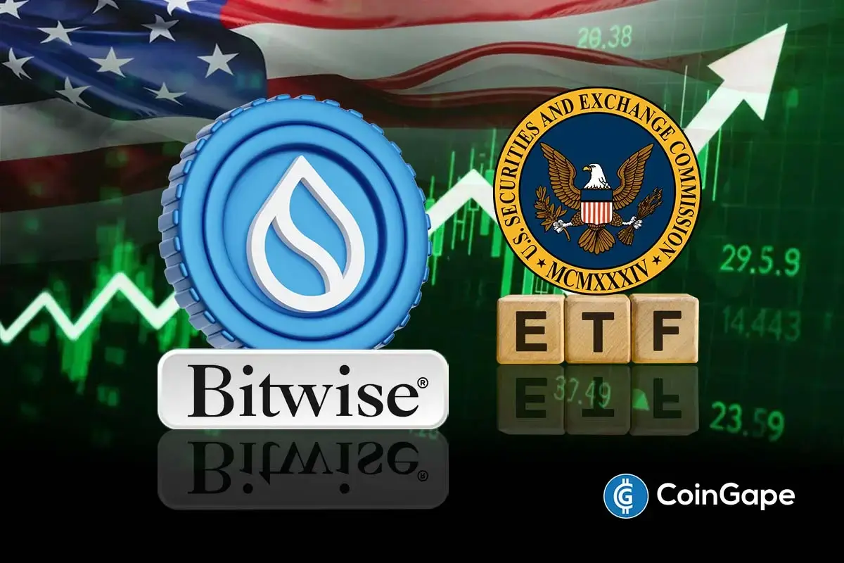 Bitwise executives reviewing the S-1 filing documents submitted to the U.S. SEC for the proposed SUI ETF amid cryptocurrency market speculation.