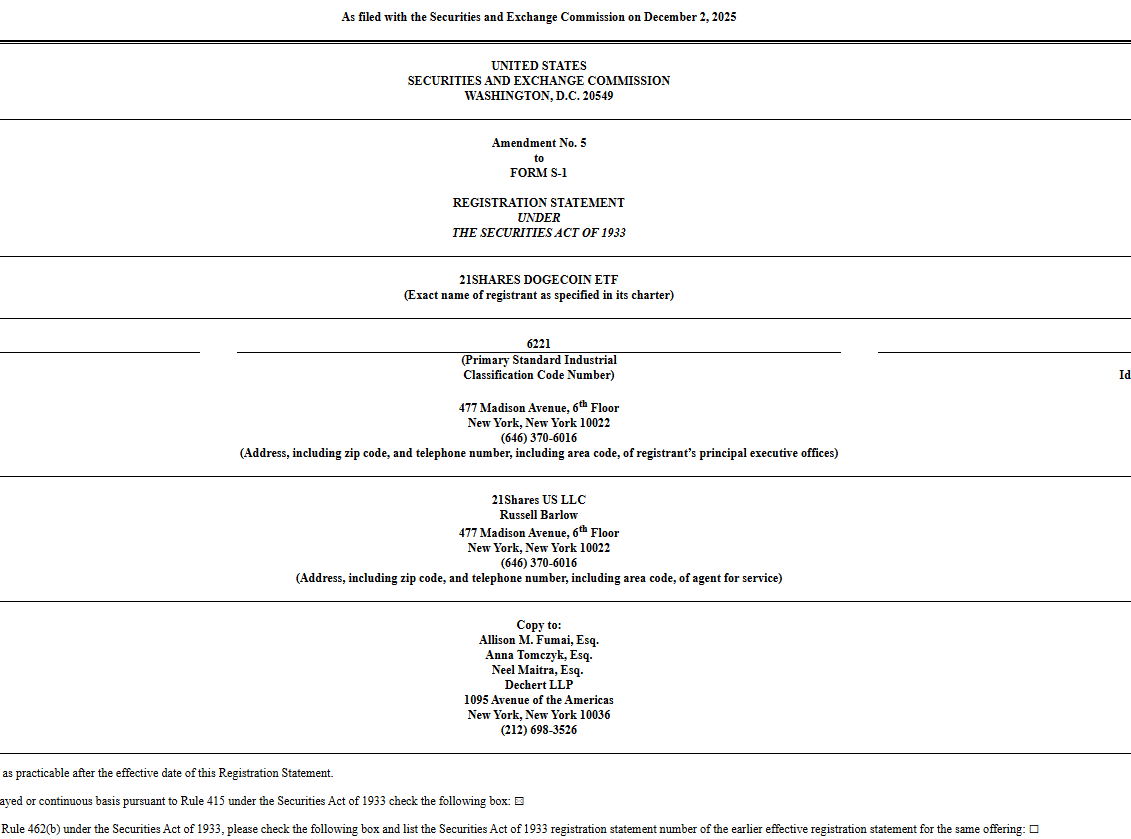 21Shares Amends Dogecoin ETF