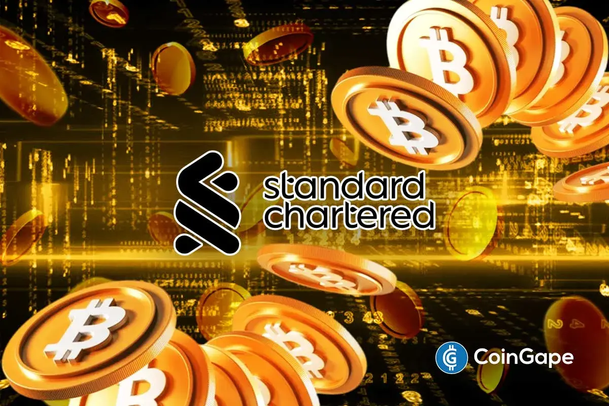 An image of Standard Chartered and Bitcoin logo