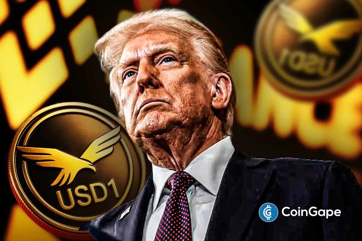 an image of Trump and the USD1 stablecoin logo