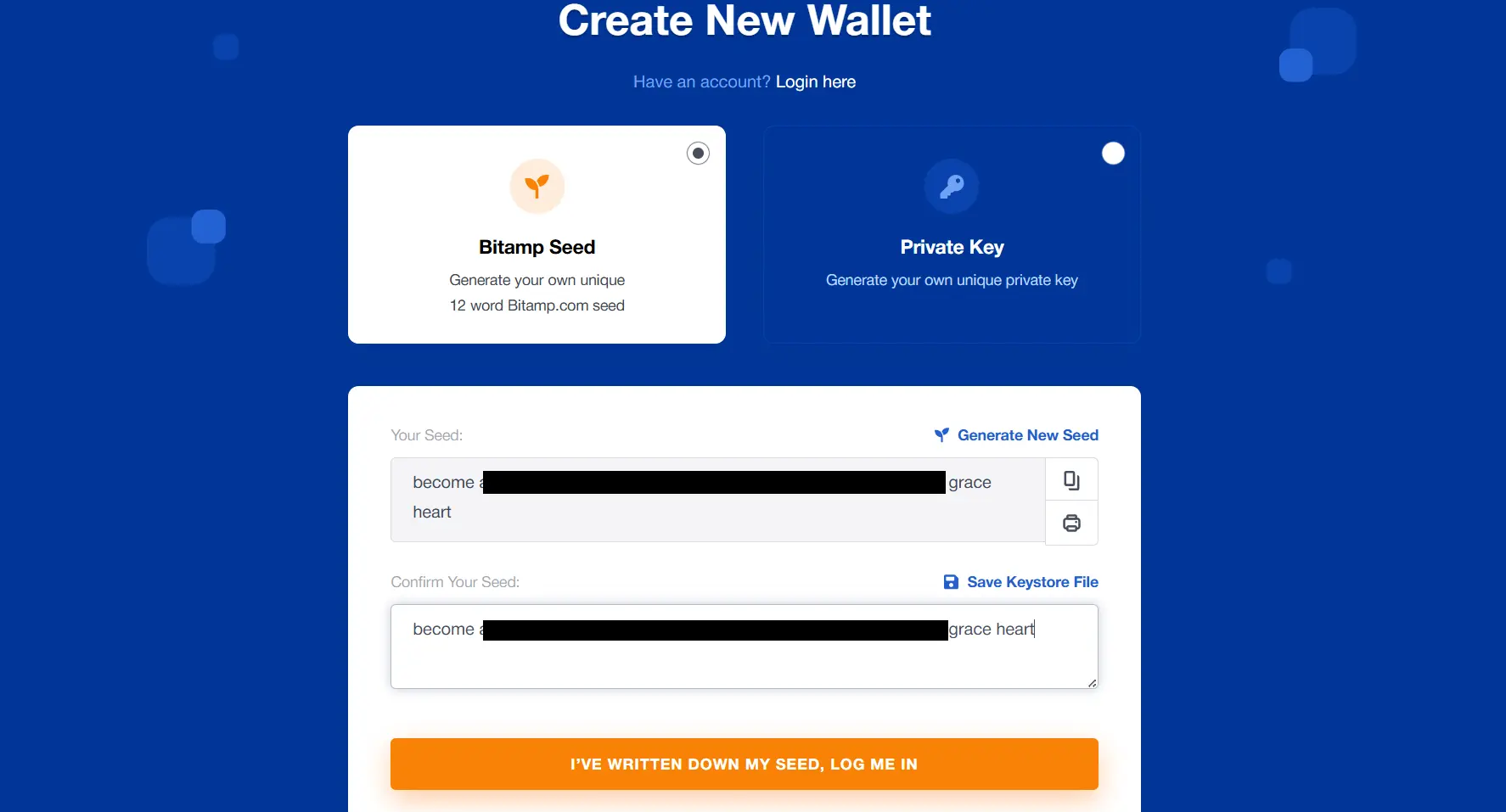 create bitamp wallet
