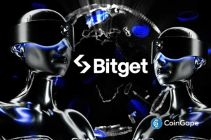 Futuristic AI avatars with Bitget logo symbolizing the exchange’s upgraded GetAgent system and expanding AI trading ecosystem.